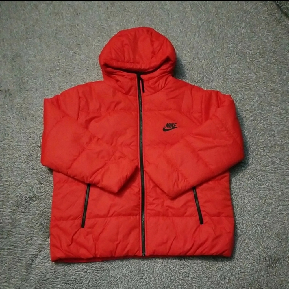 Nike Size XL Women NSW Synthetic Fill Puffer Jacket Orange Black DA2046-673